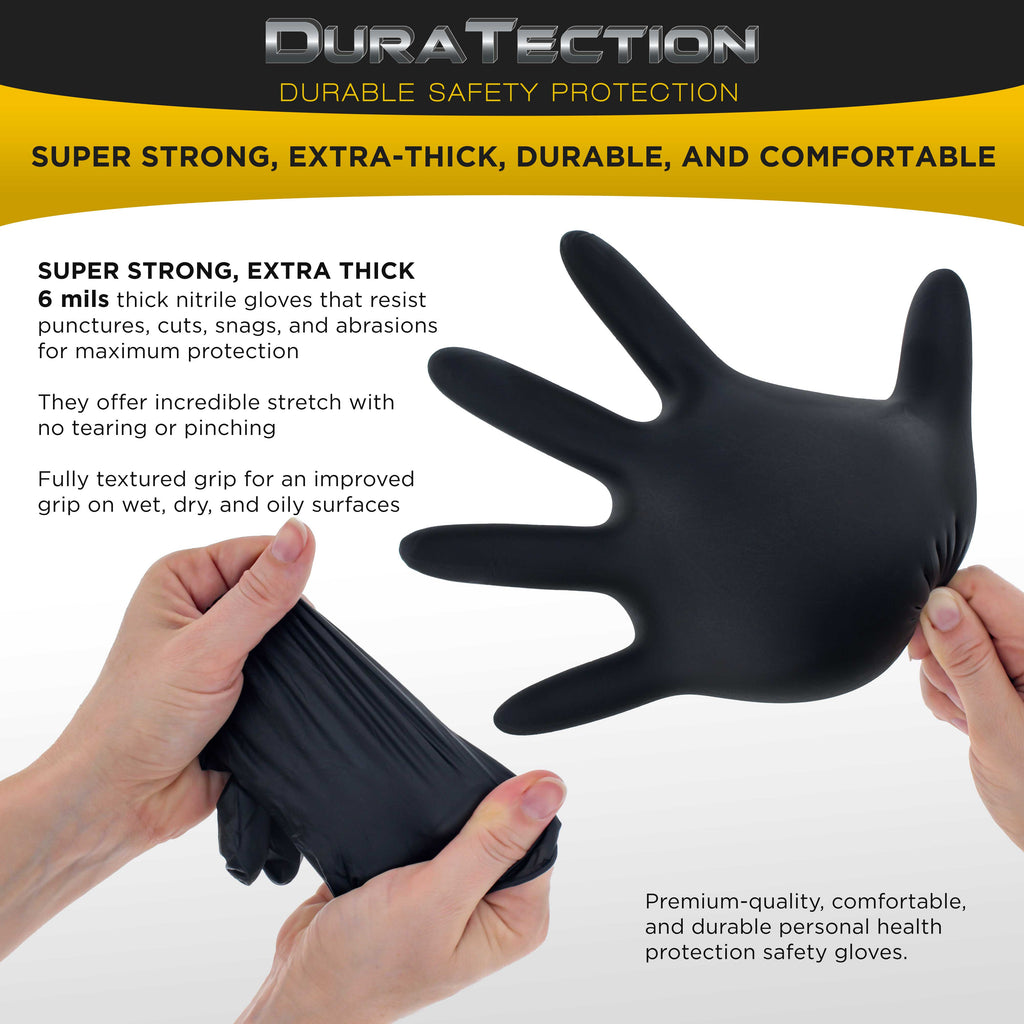 HD Black Nitrile Disposable Gloves, Box of 100, Size Large, 6 Mil - Latex Free, Powder Free, Textured Grip, Food Safe
