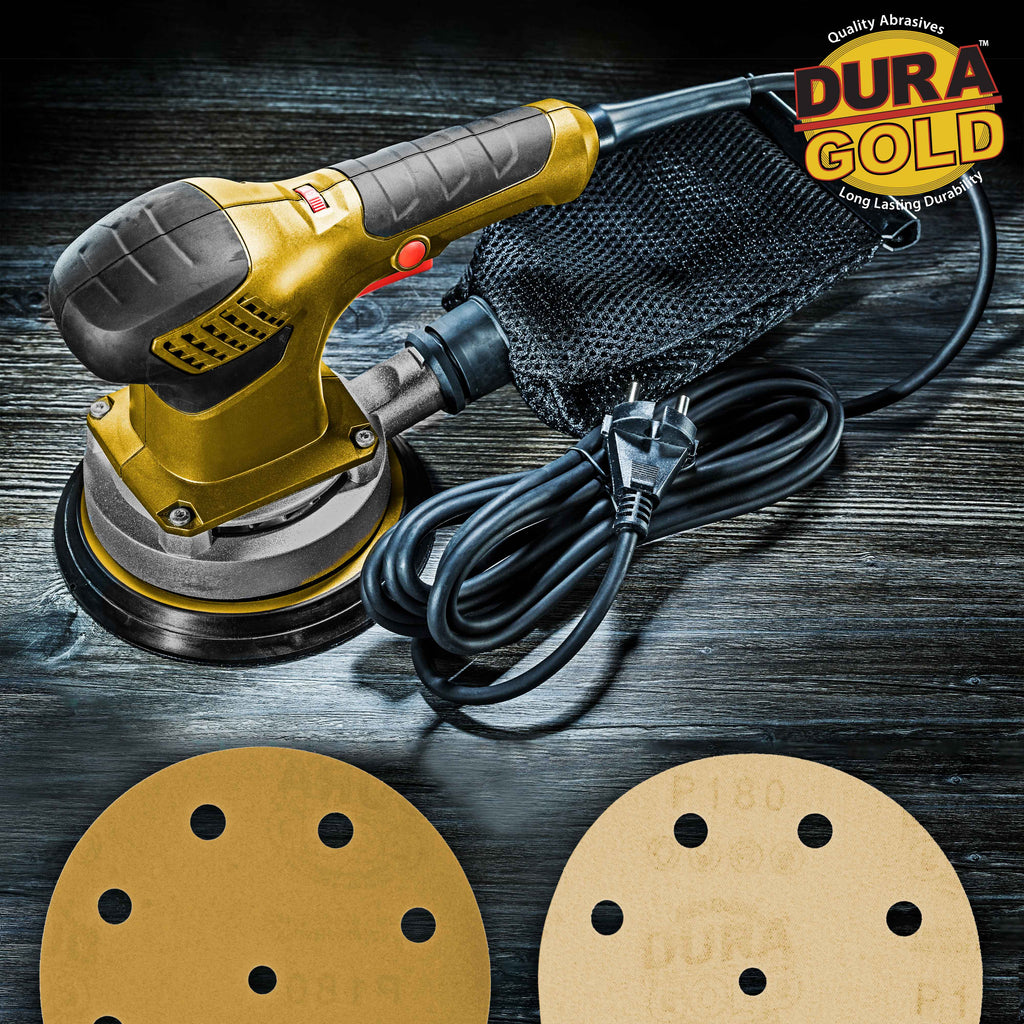 180 Grit - 5" Gold DA Sanding Discs - 9-Hole Pattern Hook and Loop - Box of 50
