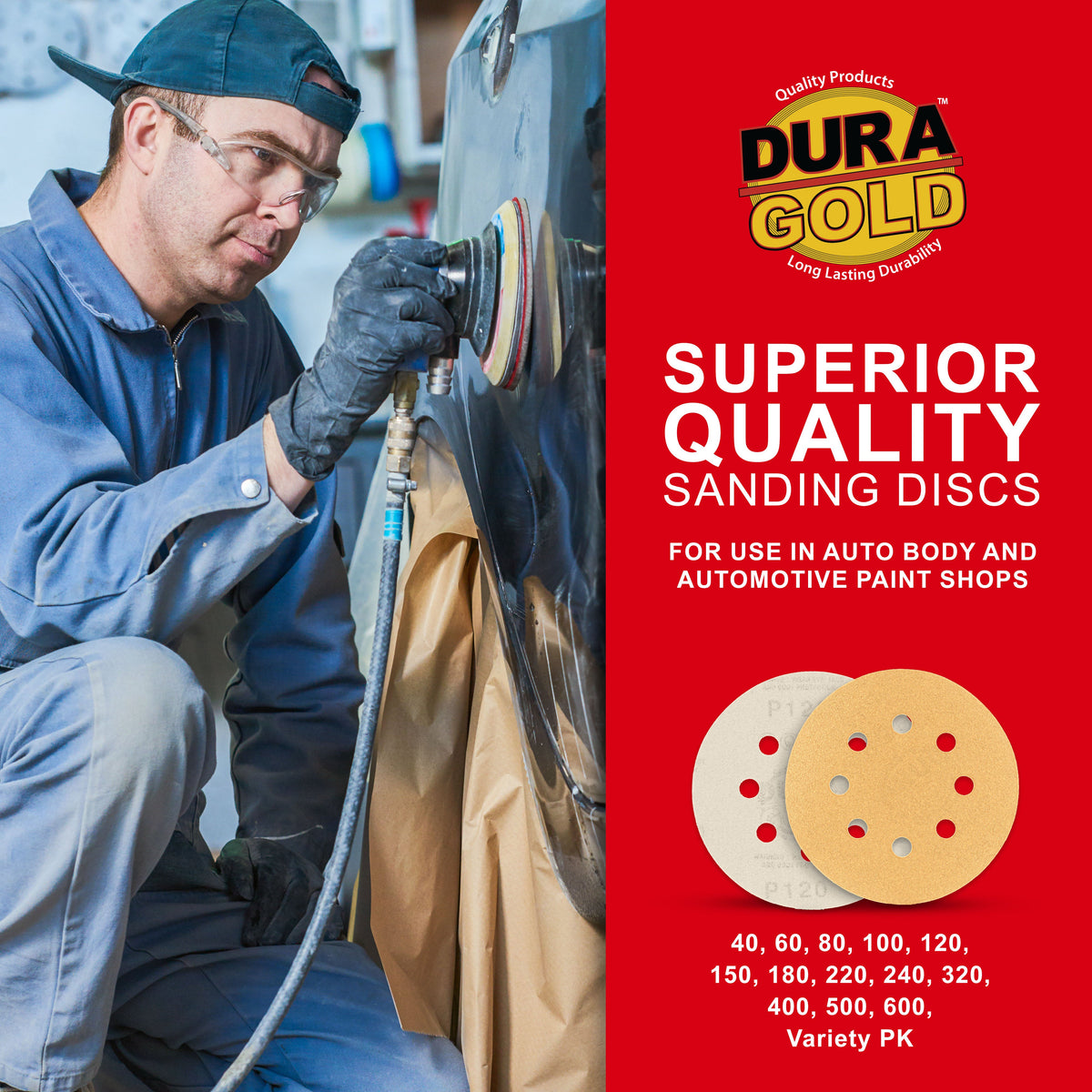 120 Grit - 5" Gold DA Sanding Discs - 8-Hole Pattern Hook and Loop - Box of 50