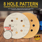 180 Grit - 5" Gold DA Sanding Discs - 8-Hole Pattern Hook and Loop - Box of 50