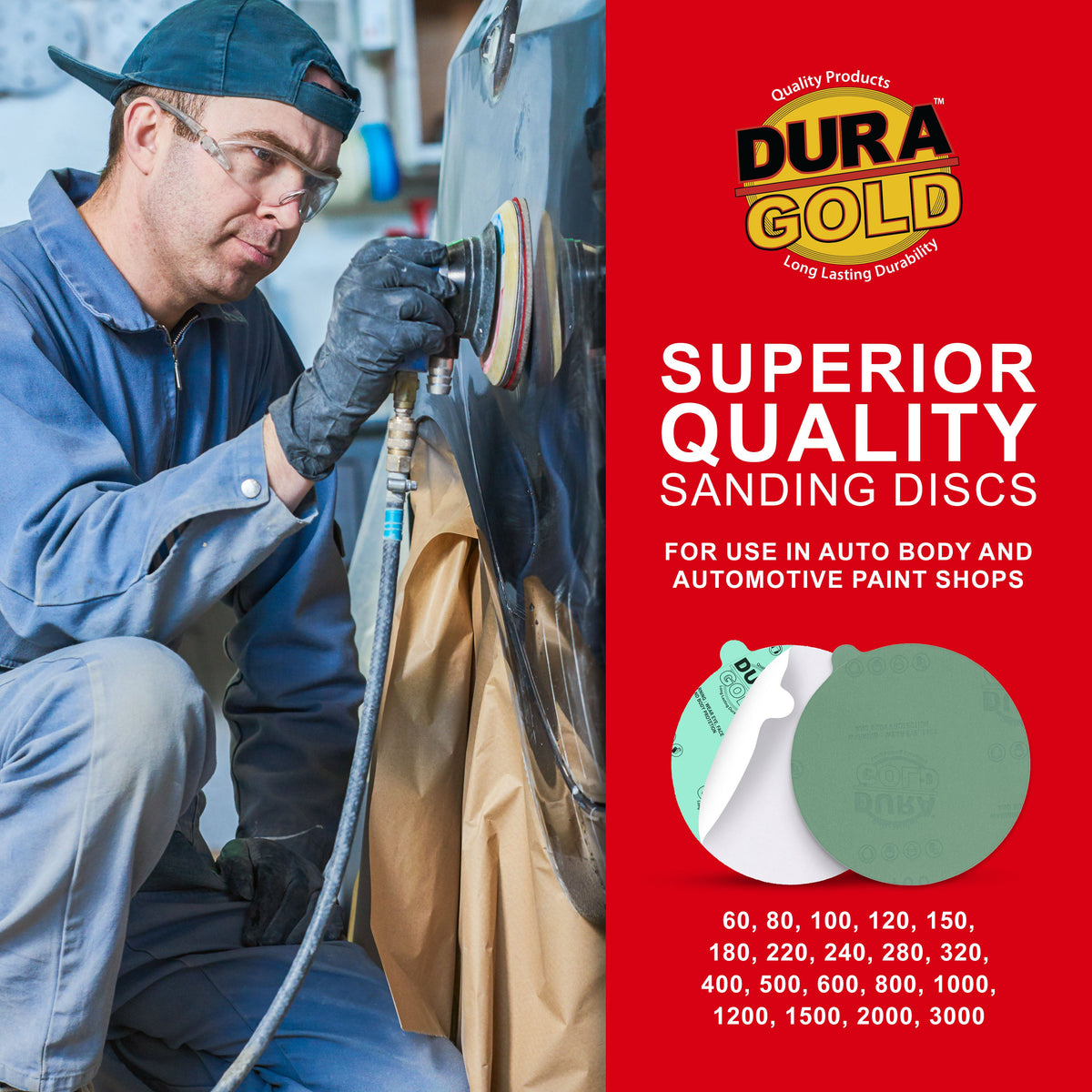 400 Grit - 5" Green Film - PSA Self Adhesive Stickyback Sanding Discs for DA Sanders - Box of 50