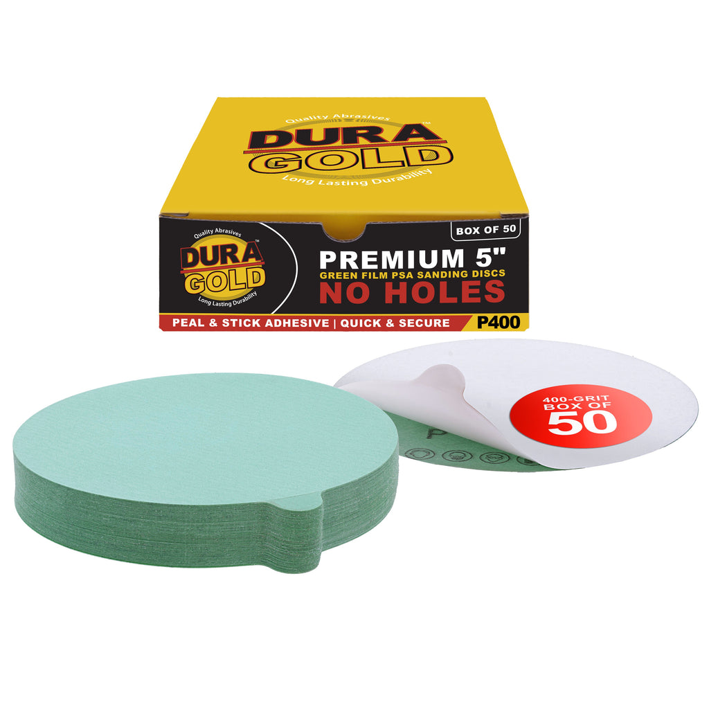 400 Grit - 5" Green Film - PSA Self Adhesive Stickyback Sanding Discs for DA Sanders - Box of 50