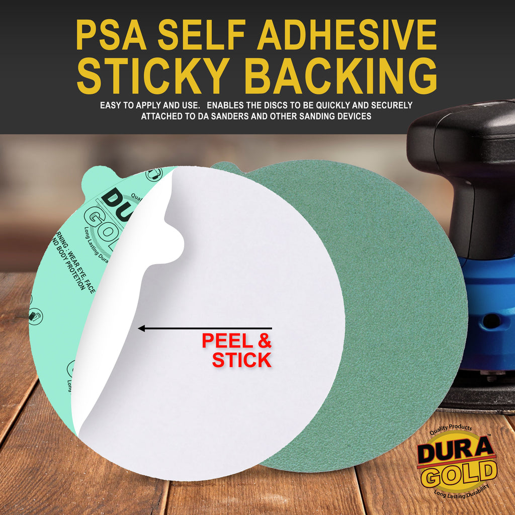 60 Grit - 5" Green Film - PSA Self Adhesive Stickyback Sanding Discs for DA Sanders - Box of 50