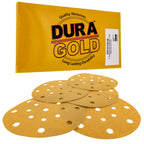 180 Grit - 6" Gold Sanding Discs - 17-Hole Pattern Hook and Loop for DA Sander - Box of 50