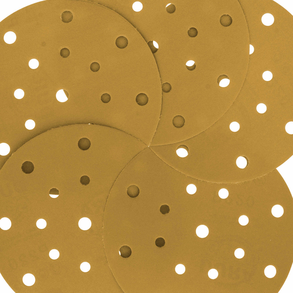 220 Grit - 6" Gold Sanding Discs - 17-Hole Pattern Hook and Loop for DA Sander - Box of 50