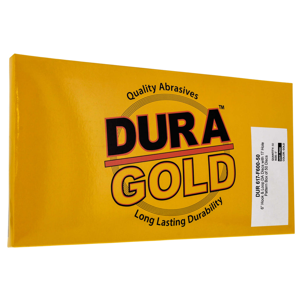 600 Grit - 6" Gold Sanding Discs - 17-Hole Pattern Hook and Loop for DA Sander - Box of 50