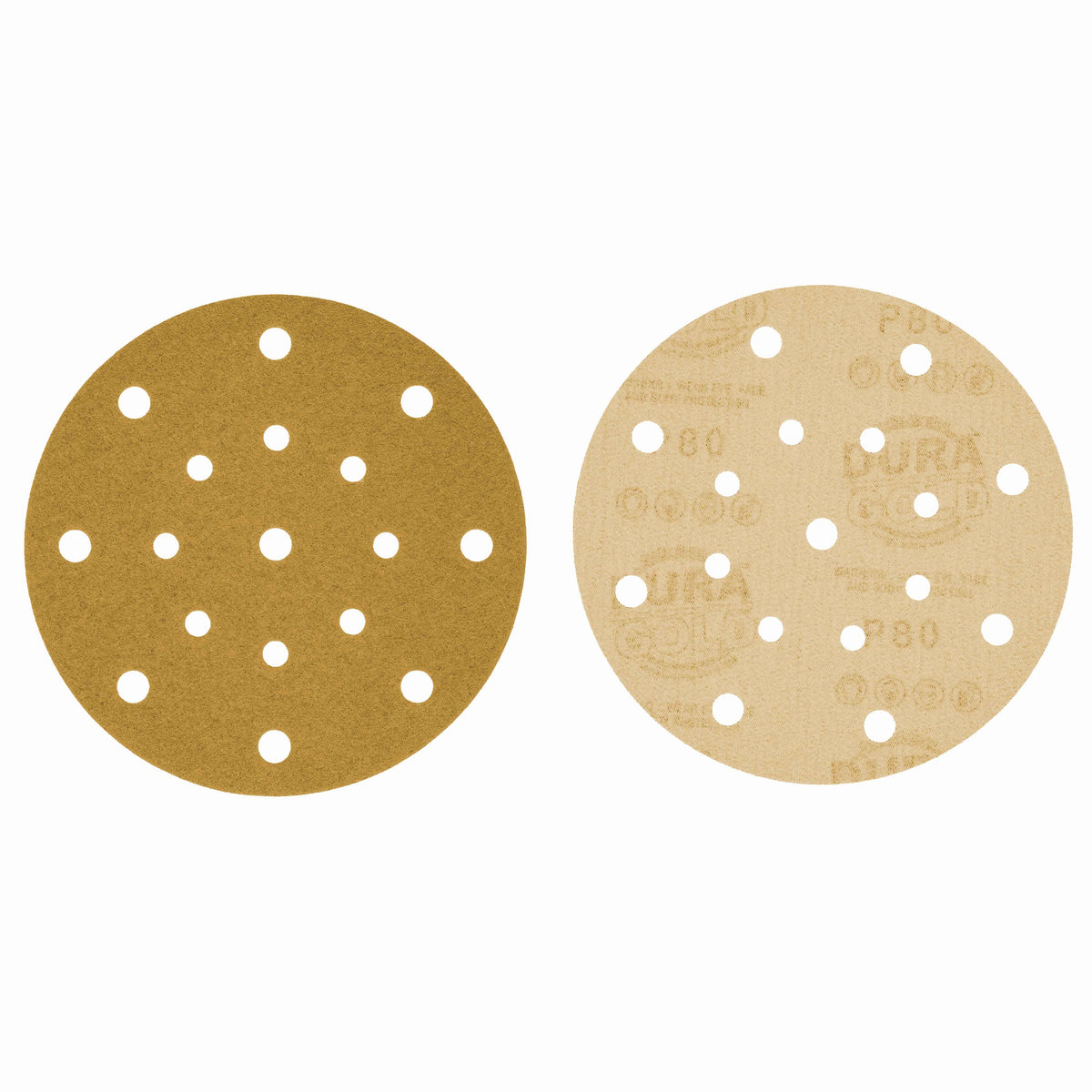 80 Grit - 6" Gold Sanding Discs - 17-Hole Pattern Hook and Loop for DA Sander - Box of 50