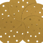 80 Grit - 6" Gold Sanding Discs - 17-Hole Pattern Hook and Loop for DA Sander - Box of 50