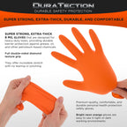 Duratection 8 Mil Orange Super Duty Diamond Textured Nitrile Disposable Gloves, 10 Boxes of 100, Large - Latex Free, Powder Free, Food Safe, Safety Protection
