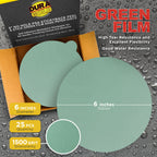 1500 Grit - 6" Green Film - PSA Self Adhesive Stickyback Sanding Discs for DA Sanders - Box of 25