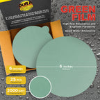 2000 Grit - 6" Green Film - PSA Self Adhesive Stickyback Sanding Discs for DA Sanders - Box of 25