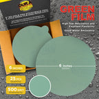 500 Grit - 6" Green Film - PSA Self Adhesive Stickyback Sanding Discs for DA Sanders - Box of 25