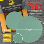 80 Grit - 6" Green Film - PSA Self Adhesive Stickyback Sanding Discs for DA Sanders - Box of 25