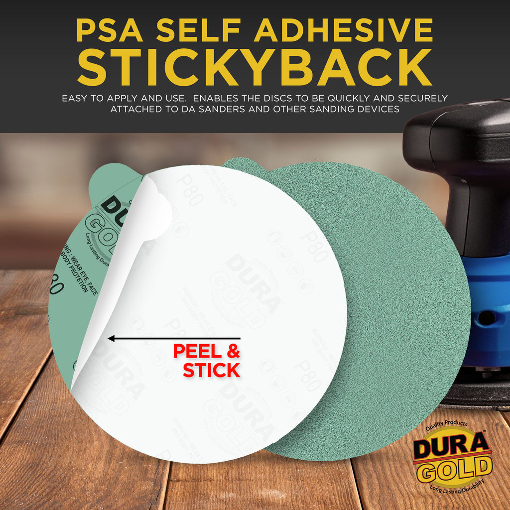 80 Grit - 6" Green Film - PSA Self Adhesive Stickyback Sanding Discs for DA Sanders - Box of 25