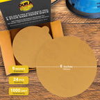 1000 Grit - 6" Gold PSA Self Adhesive Stickyback Sanding Discs for DA Sanders - Box of 24