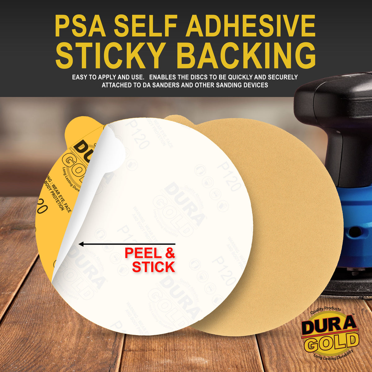 120 Grit - 6" Gold PSA Self Adhesive Stickyback Sanding Discs for DA Sanders - Box of 50