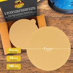 180 Grit - 6" Gold PSA Self Adhesive Stickyback Sanding Discs for DA Sanders - Box of 50