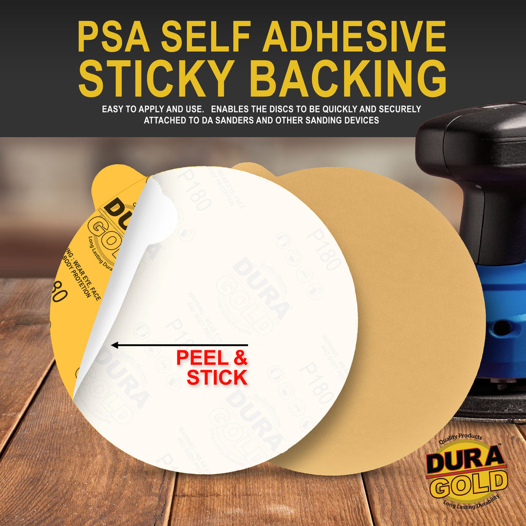 180 Grit - 6" Gold PSA Self Adhesive Stickyback Sanding Discs for DA Sanders - Box of 50