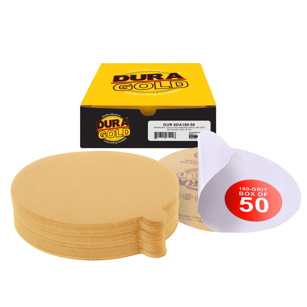 180 Grit - 6" Gold PSA Self Adhesive Stickyback Sanding Discs for DA Sanders - Box of 50