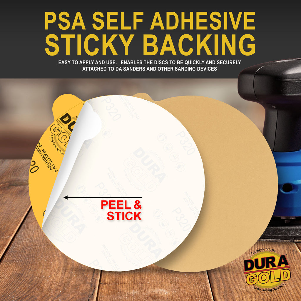 320 Grit - 6" Gold PSA Self Adhesive Stickyback Sanding Discs for DA Sanders - Box of 50