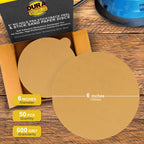 600 Grit - 6" Gold PSA Self Adhesive Stickyback Sanding Discs for DA Sanders - Box of 50