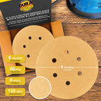 120 Grit - 6" Gold Hook & Loop 6-Hole Pattern Sanding Discs for DA Sanders - Box of 50