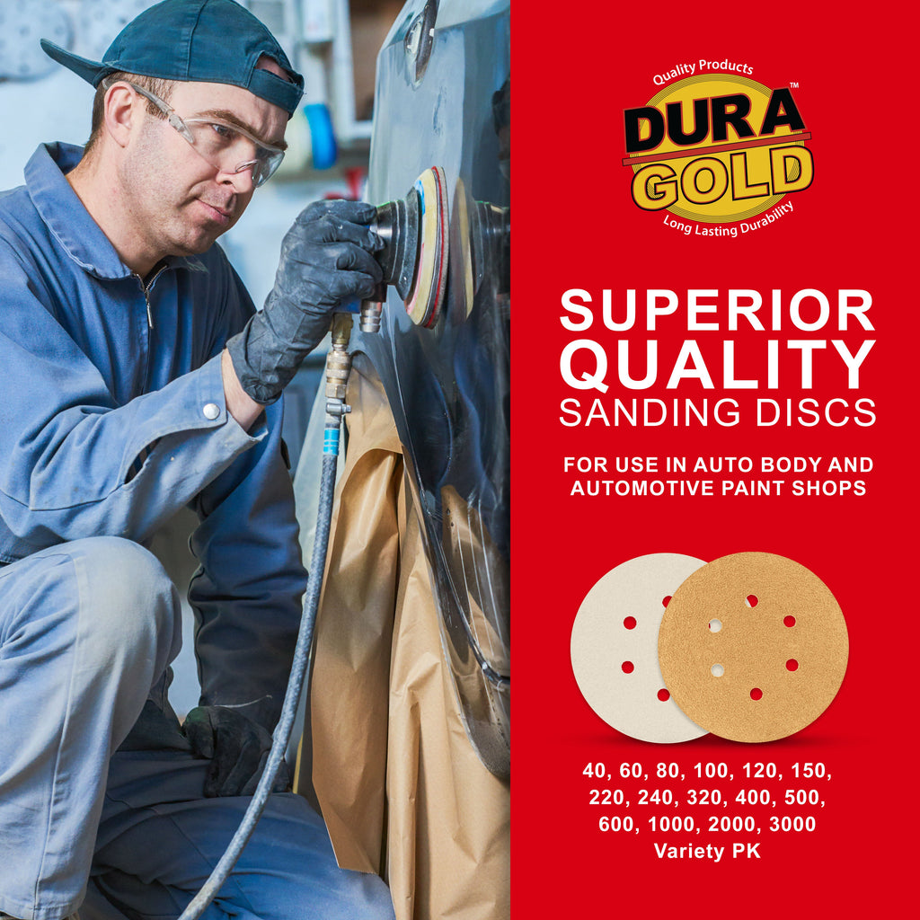 40 Grit - 6" Gold Hook & Loop 6-Hole Pattern Sanding Discs for DA Sanders - Box of 25
