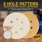 60 Grit - 6" Gold Hook & Loop 6-Hole Pattern Sanding Discs for DA Sanders - Box of 24