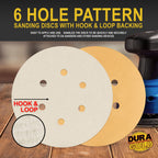 600 Grit - 6" Gold Hook & Loop 6-Hole Pattern Sanding Discs for DA Sanders - Box of 50