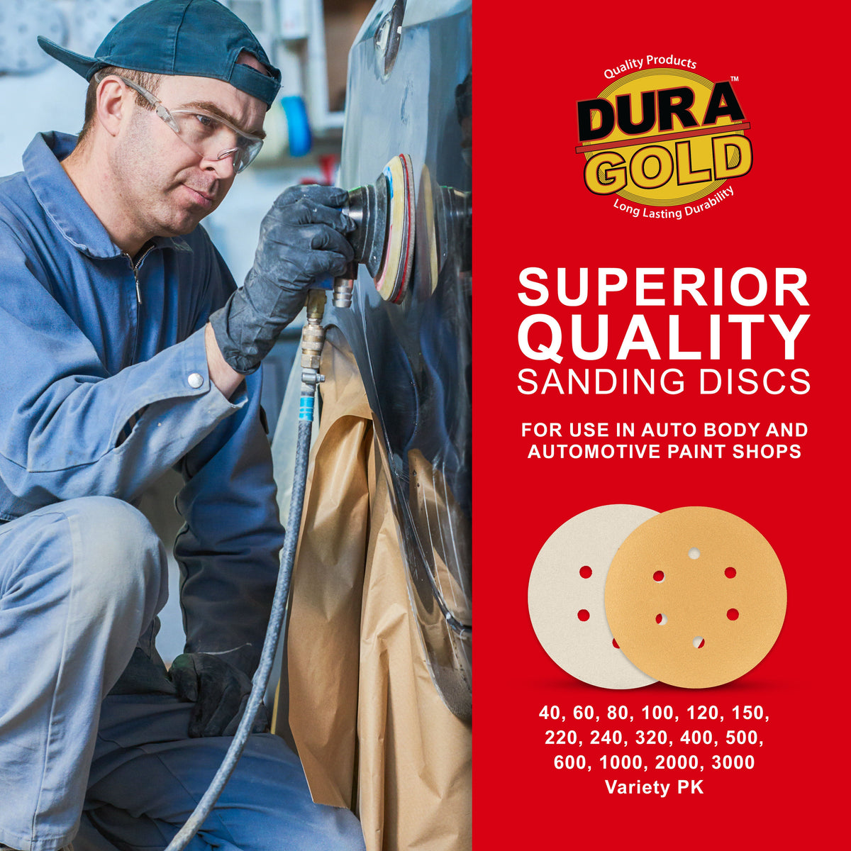 600 Grit - 6" Gold Hook & Loop 6-Hole Pattern Sanding Discs for DA Sanders - Box of 50