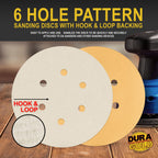Variety Grit Pack - (80,120,220,320,400) - 6" Gold Hook & Loop 6-Hole Pattern Sanding Discs for DA Sanders - Box of 50