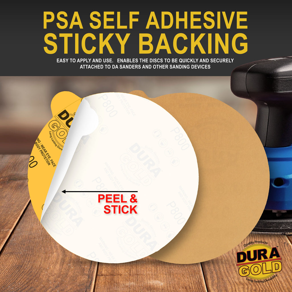 800 Grit - 6" Gold PSA Self Adhesive Stickyback Sanding Discs for DA Sanders - Box of 50