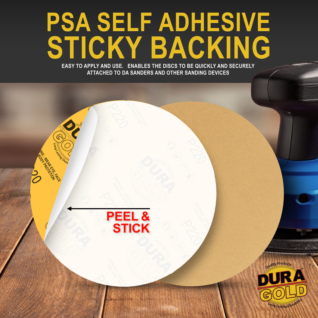 220 Grit - 8" Gold PSA Self Adhesive Stickyback Sanding Discs for DA Sanders - Box of 10