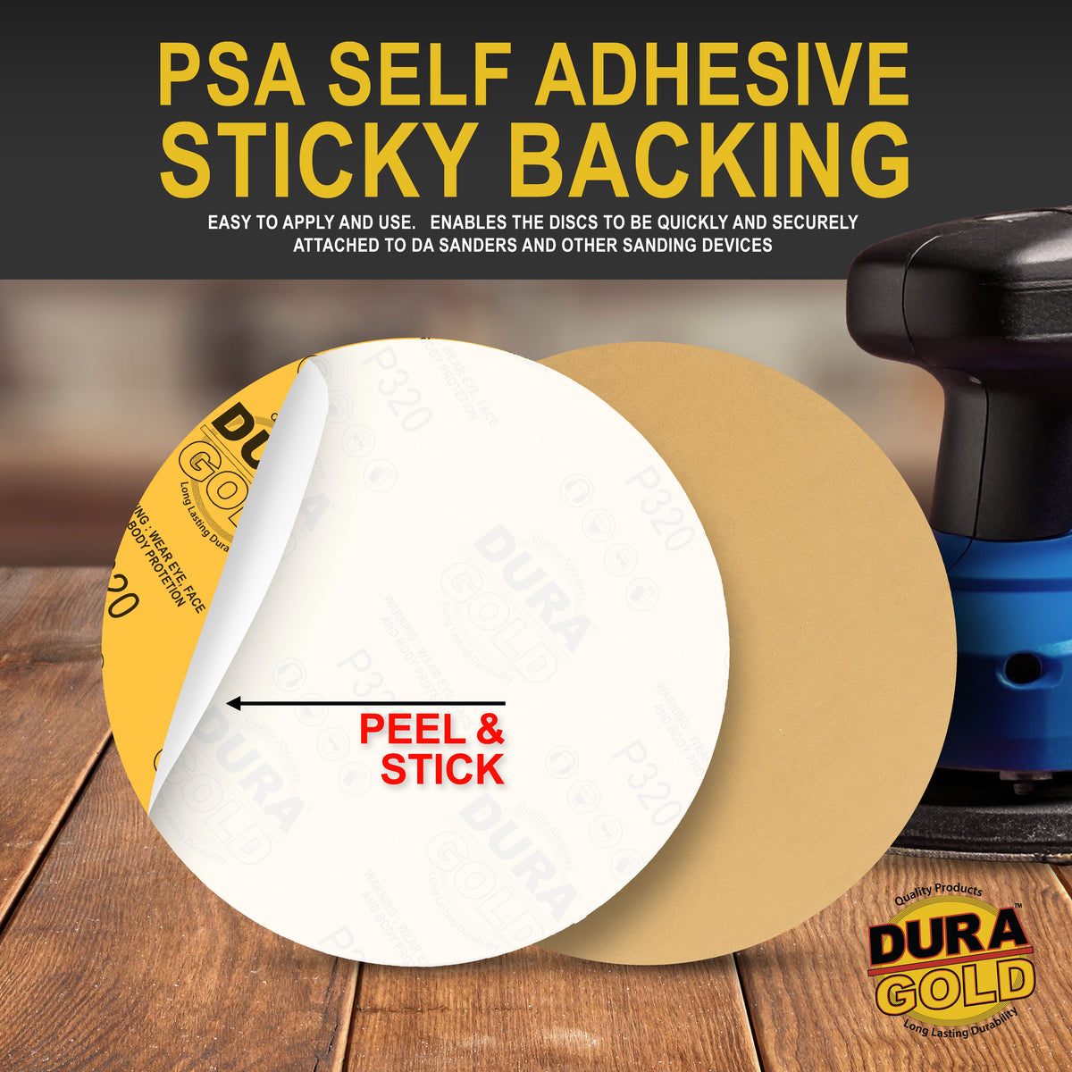 320 Grit - 8" Gold PSA Self Adhesive Stickyback Sanding Discs for DA Sanders - Box of 10