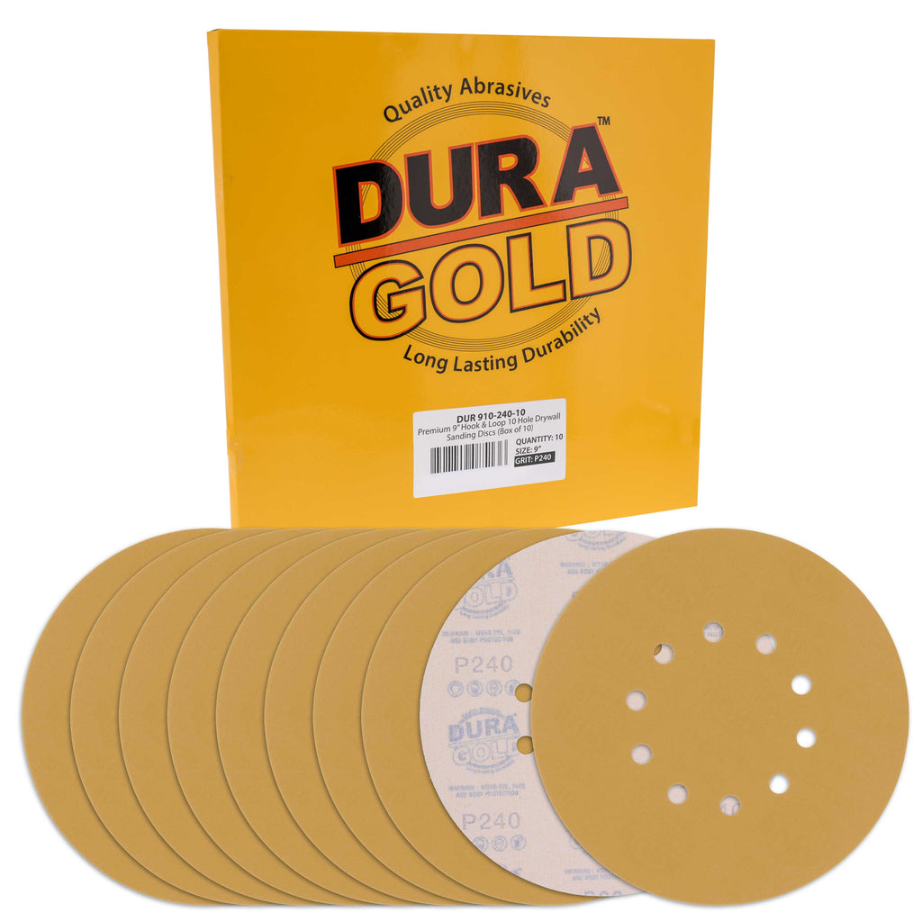 Premium 9" Drywall Sanding Discs - 240 Grit (Box of 10) - 10 Hole Pattern Hook & Loop Aluminum Oxide Sandpaper - For Power Sander, Sand Wood