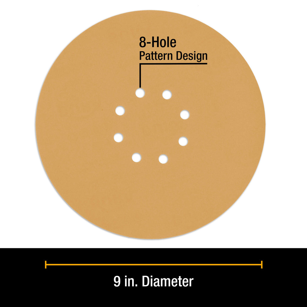 Premium 9" Drywall Sanding Discs - 180 Grit (Box of 10) - 8 Hole Pattern Hook & Loop Aluminum Oxide Sandpaper - For Power Sander, Sand Wood