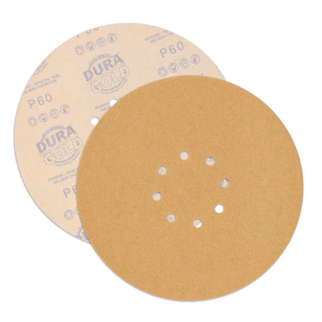 Premium 9" Drywall Sanding Discs - 60 Grit (Box of 8) - 8 Hole Pattern Hook & Loop Aluminum Oxide Sandpaper - For Power Sander, Sand Wood