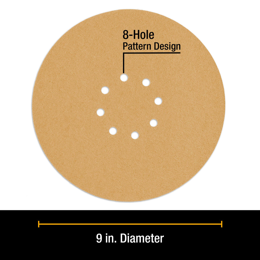 Premium 9" Drywall Sanding Discs - 80 Grit (Box of 10) - 8 Hole Pattern Hook & Loop Aluminum Oxide Sandpaper - For Power Sander, Sand Wood