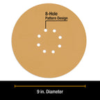 Premium 9" Drywall 8 Hole Pattern Sanding Discs Variety Pack - 60, 80, 120, 180, 240 Grit (2 Discs Each, 10 Total), Hook & Loop Sandpaper
