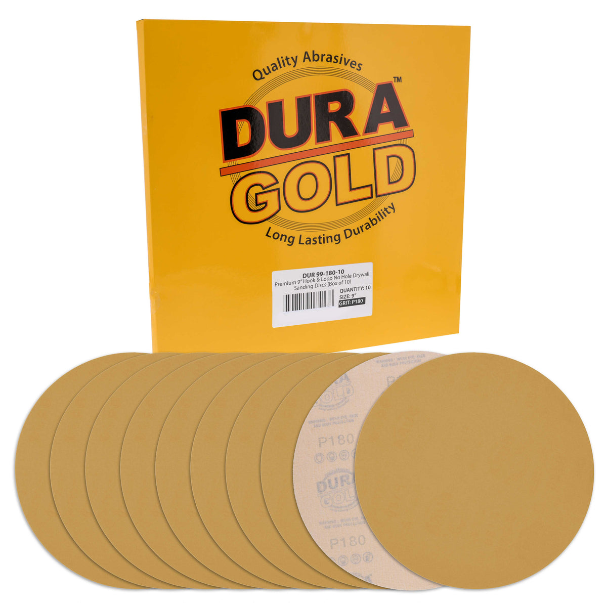 Premium 9" Drywall Sanding Discs, 180 Grit (Box of 10), Sandpaper Discs with Hook & Loop Backing, Aluminum Oxide Abrasive, For Power Sanders