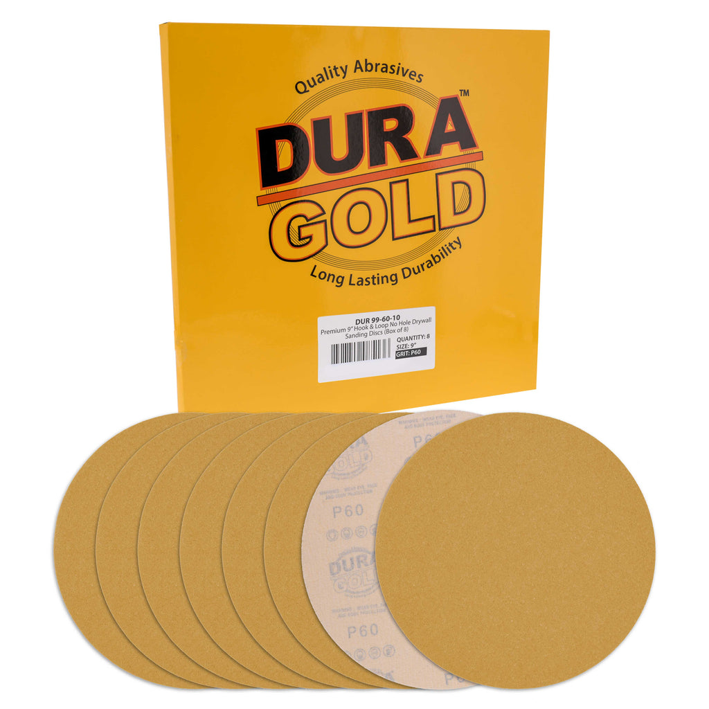 Premium 9" Drywall Sanding Discs, 60 Grit (Box of 8), Sandpaper Discs with Hook & Loop Backing, Aluminum Oxide Abrasive, For Power Sanders
