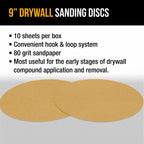 Premium 9" Drywall Sanding Discs, 80 Grit (Box of 10), Sandpaper Discs with Hook & Loop Backing, Aluminum Oxide Abrasive, For Power Sanders