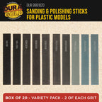 Sanding Sticks and Polishing Sticks for Plastic Models, Pack of 20 - 2 Each of 10 Grits, Coarse 80 to Super-Fine 7000 Grit, Classic Style