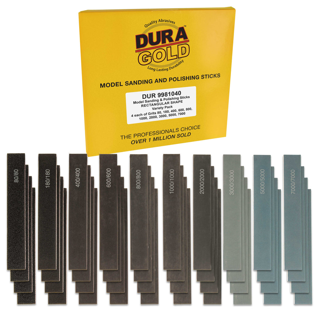 Sanding Sticks and Polishing Sticks for Plastic Models, Pack of 40 - 4 Each of 10 Grits, Coarse 80 to Super-Fine 7000 Grit, Classic Style