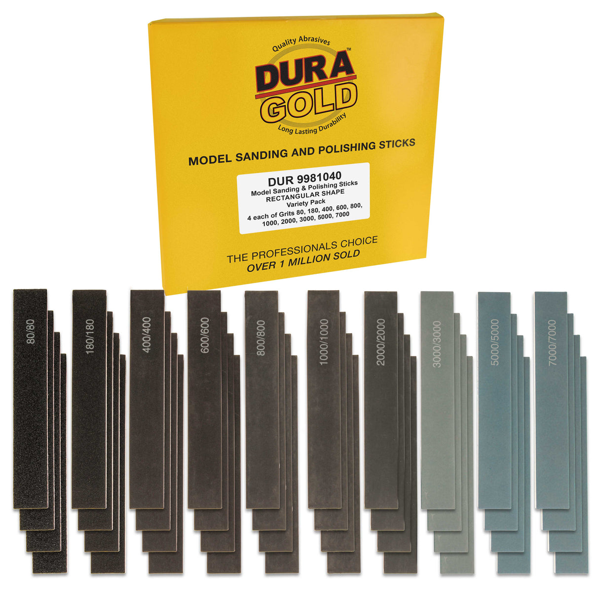 Sanding Sticks and Polishing Sticks for Plastic Models, Pack of 40 - 4 Each of 10 Grits, Coarse 80 to Super-Fine 7000 Grit, Classic Style