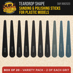 Sanding Sticks and Polishing Sticks for Plastic Models, Pack of 20 - 2 Each of 10 Grits, Coarse 80 to Super-Fine 7000 Grit, Water Drop Style