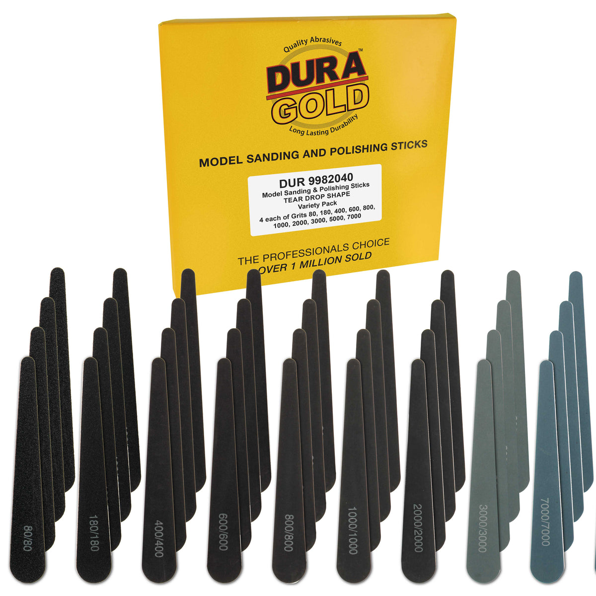 Sanding Sticks and Polishing Sticks for Plastic Models, Pack of 40 - 4 Each of 10 Grits, Coarse 80 to Super-Fine 7000 Grit, Water Drop Style