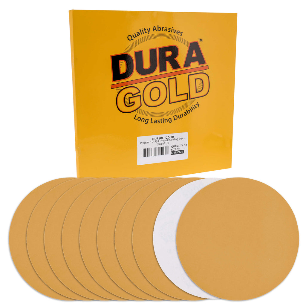 Premium 9" PSA Drywall Sanding Discs - 120 Grit (Box of 10) - Self Adhesive Aluminum Oxide Abrasive Sandpaper - For Drywall Power Sander