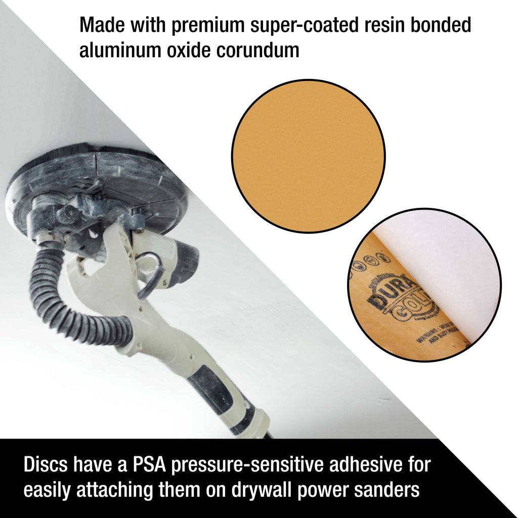 Premium 9" PSA Drywall Sanding Discs - 180 Grit (Box of 10) - Self Adhesive Aluminum Oxide Abrasive Sandpaper - For Drywall Power Sander