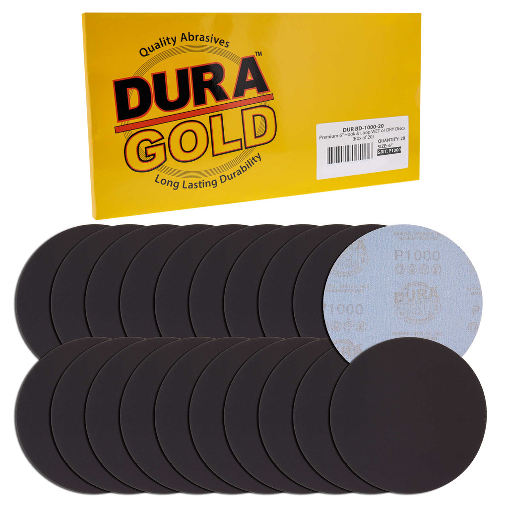 Premium 6" Wet or Dry Sanding Discs - 1000 Grit (Box of 20) - Sandpaper Discs, Hook & Loop Backing, Silicon Carbide Cutting - Orbital Sander